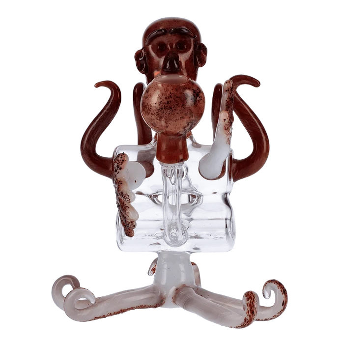Front view of the Valiant Area 51 Frit Glass Recycler Dab Rig, showcasing colorful frit patterns on its curved glass arms.