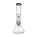 A front view of the 11-inch Valiant Beaker Water Pipe with Honeycomb Perc in jade glass, showing its classic beaker shape.