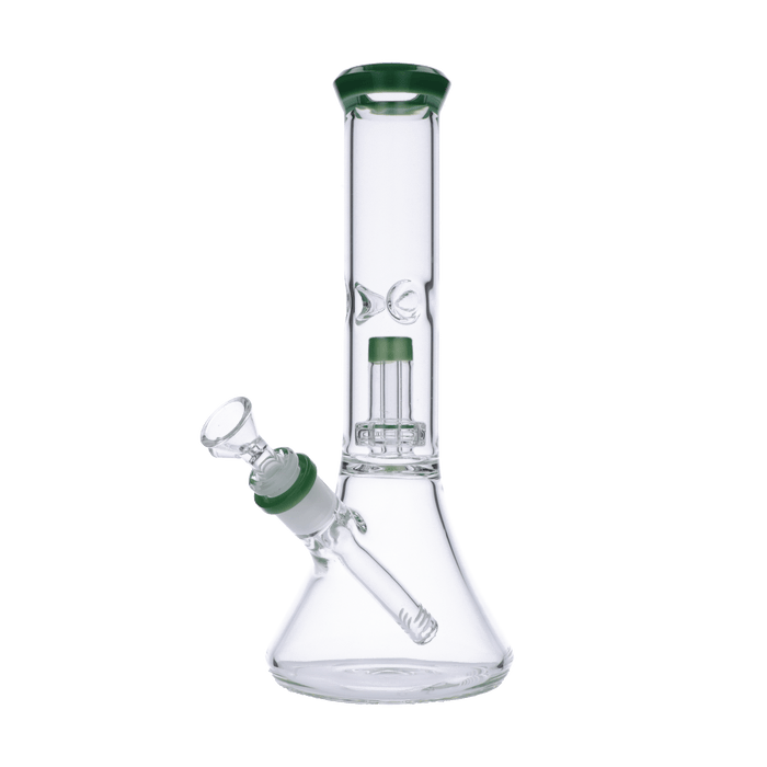 Front view of the 11-inch Valiant Beaker Water Pipe with Honeycomb Perc in jade glass, showcasing its simple beaker shape.