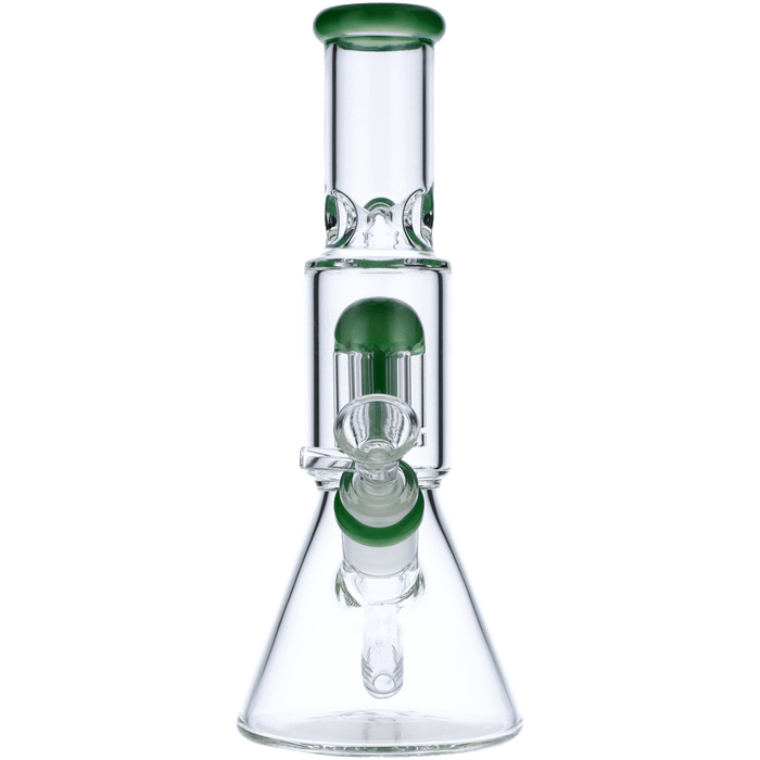Front view of the 10-inch Valiant Beaker Water Pipe with Tree Perc in jade glass, displaying its clean, conical shape.