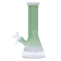 Front view of the 8-inch Valiant Beaker Water Pipe with white rings, showcasing the mint green glass construction.