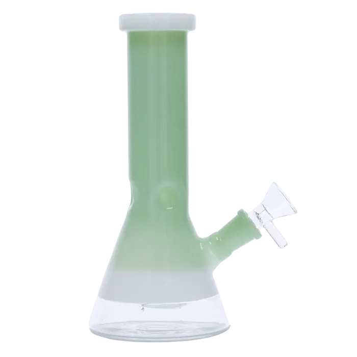 Front view of the 8-inch Valiant Beaker Water Pipe in mint green, featuring white rings near the top.
