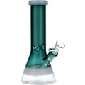 Front view of the 8-inch Valiant Beaker Water Pipe with white rings, showcasing its teal glass and classic beaker shape.