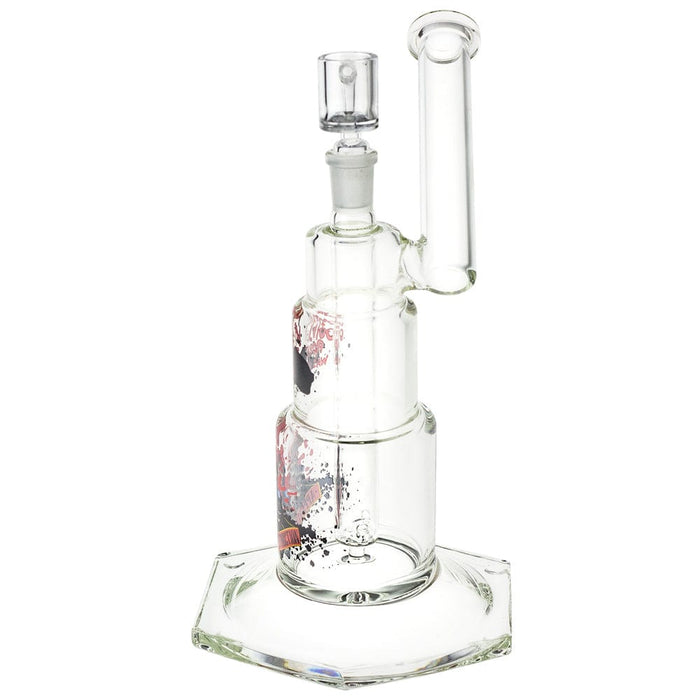 A three-quarter view of the 10-inch Valiant GNR Cannon Dab Rig, showing its clear glass construction and unique cannon-like shape.