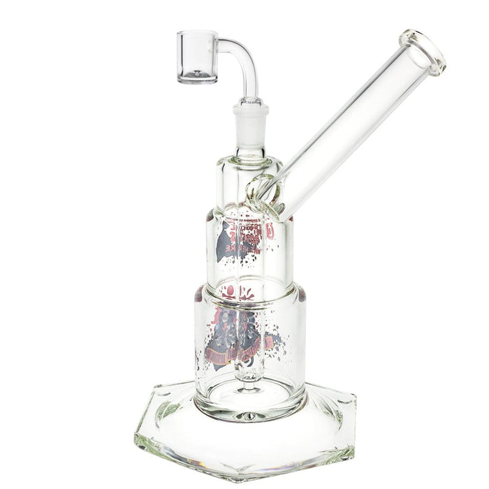 Front view of the 10-inch Valiant GNR Cannon Dab Rig, showcasing its clear glass construction and unique cannon-like design.