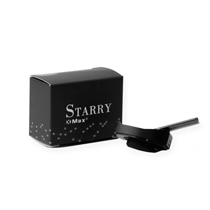 Close-up of the black XVape Starry 3.0 mouthpiece, angled against a neutral gray background.